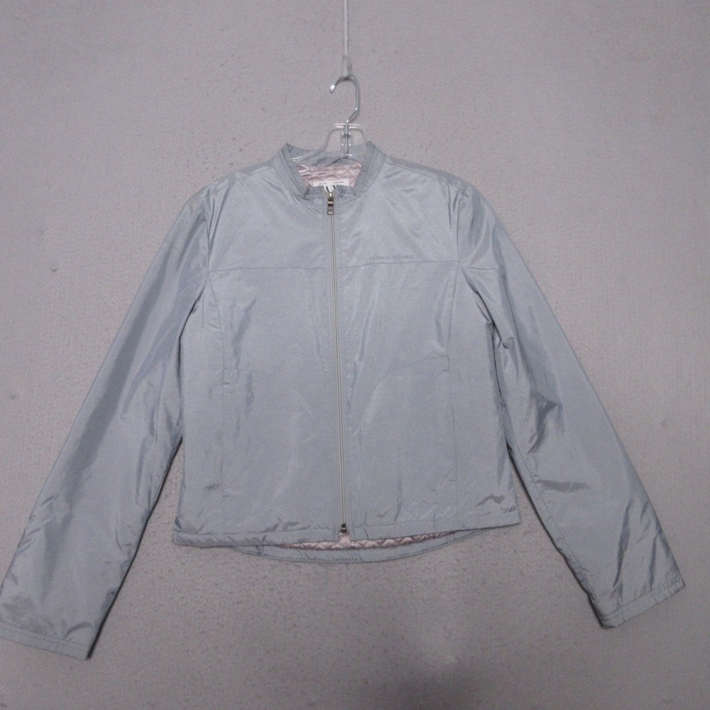 Vintage Y2K Armani Exchange Jacket Medium Gray Lightweight Moto Biker Zip Front